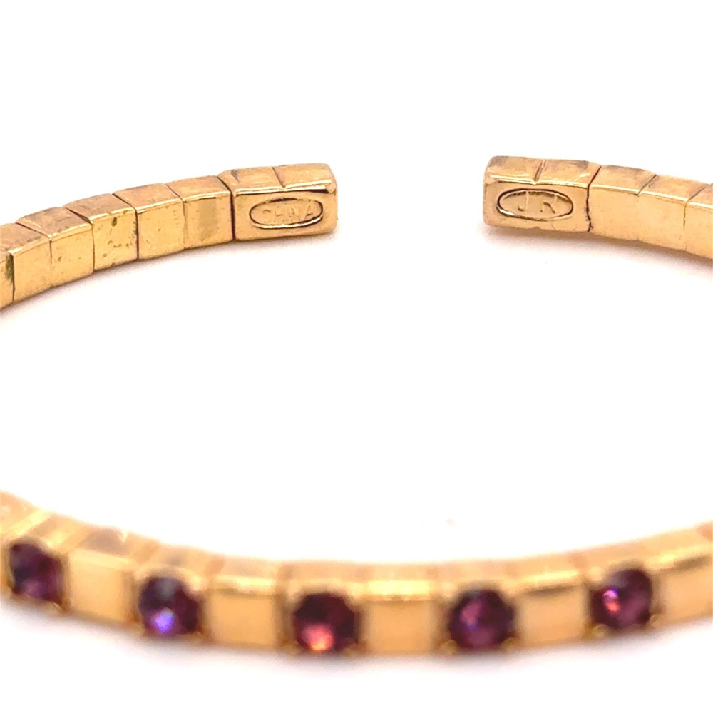 Vintage Joan Rivers Gold Tone Purple Rhinestone Ribbed Cuff Bracelet - Picture 12 of 12